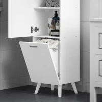 HOMCOM Mobile da Bagno con Armadietto a 3 Ripiani e Spazio Portaoggetti Inferiore, in Legno, 35x31.5x144 cm, Bianco(m-6)