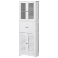 HOMCOM Mobile Colonna Bagno con 3 Armadietti e Ante in Vetro e a Persiana, 60x30x170.5cm, Bianco(m-10)