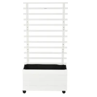 Outsunny Pflanzkasten mit Spalier, 4 Räder, Naturholz, wetterfeste Lackierung, weiß, 76 x 30 x 155 cm(m-10)