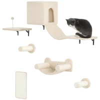 PawHut Juego de Escalada para Gatos de Pared de 6 Piezas con Condominio Plataforma Hamaca Escaleras y Tabla de Rascar Beige(m-10)