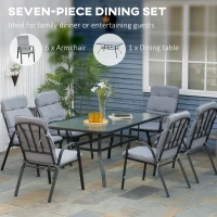 Outsunny Seven-Piece Garden Dining Set with Cushions - Grey(m-5)