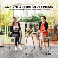 Outsunny Conjunto de Muebles de Jardín de Ratán Sintético con 2 Sillas con Cojines Extraíbles y Mesa con Tablero de Metal Gris(m-4)