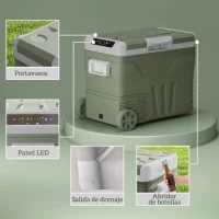 Outsunny Nevera Portátil Eléctrica 45L Refrigerador de Coche 12V/24V -20℃ a +20 ℃ con Pantalla LED Táctil 64,5x43,5x53 cm Verde(m-9)