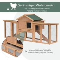 PawHut Zwerghühnerstall mit Freigehege, inkl. Nistkasten, Rampe und Bodenwanne Tannenholz Natur-Grün(m-5)