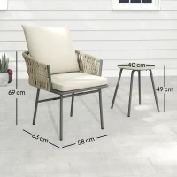 Outsunny Conjunto de Muebles de Jardín de Ratán Sintético con 2 Sillas con Cojines Extraíbles y Mesa con Tablero de Metal Gris(m-3)