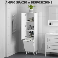 HOMCOM Mobile da Bagno con Armadietto a 3 Ripiani e Spazio Portaoggetti Inferiore, in Legno, 35x31.5x144 cm, Bianco(m-4)
