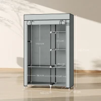 HOMCOM Roupeiro de Tecido Dobrável com 6 Prateleiras e 1 Barra de Pendurar para Dormitório Vestidor 103x43x162,5cm Cinza(m-3)