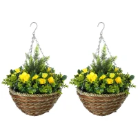 Outsunny Set of Two Hanging Lisianthus Flower Pots - Yellow/Green(m-1)