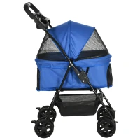 PawHut Hundebuggy Hundewagen bis 4 kg Klappbar Netzfenster Bodenkorb Becherhalter abnehmbares Dach blau 67 x 45 x 96 cm(m-13)