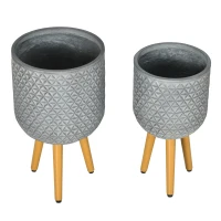 Outsunny 2er-Set Pflanzenständer, wetterbeständig, abnehmbare Beine, 31 cm x 31 cm x 55 cm, Grau(m-11)