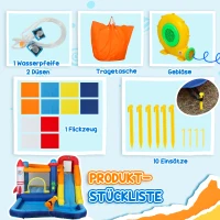 AIYAPLAY 5-in-1 Springkasteel, met Waterglijbaan, Plonsbad, Waterspuit, Snel Opblaasbaar, 360 x 250 x 195 cm, Kleurrijk(m-9)