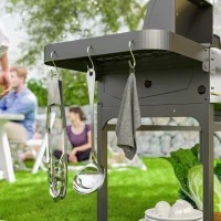 Outsunny Barbecue a Gas con Piastra e Fornello, Coperchio con Termometro e Ripiani, Regolatore e Tubo Inclusi, Nero(m-9)