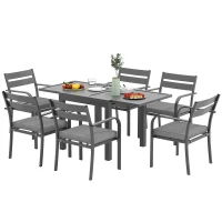 Outsunny Set da Giardino con Tavolo Allungabile e 6 Sedie Impilabili con Cuscini, Grigio(m-10)