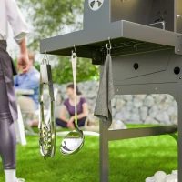 Outsunny Barbecue a Carbone e Gas con 3 Bruciatori e Coperchio, Termometro, Ruote e Ripiani, Nero(m-9)