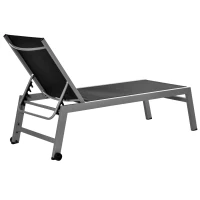 Outsunny Sonnenliege, Gartenliege, 5-stufige Rückenlehne, Aluminium, Schwarz, 202 x 65 x 43 cm(m-11)