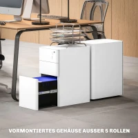 Vinsetto Metalen Archiefkast, Kantooropslag, 3 Rollende Lades, Wit(m-8)