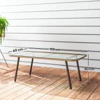 Outsunny Tavolino da Giardino in Rattan PE con Piano in Vetro e Acciaio, 110x60x40 cm, Legno Naturale(m-3)