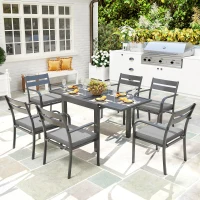 Outsunny Set da Giardino con Tavolo Allungabile e 6 Sedie Impilabili con Cuscini, Grigio(m-2)