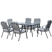 Outsunny 7 Piece Garden Dining Set Grey, Glass Table & Chairs