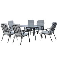Outsunny Seven-Piece Garden Dining Set with Cushions - Grey(m-1)