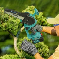 Outsunny Mini Chainsaw Cordless, 8 Inch Electric Chainsaw with 2 x 4000mAh Batteries, Brushless Motor and Safety Lock for Tree Trimming, Garden, Wood Cutting, Blue(m-2)