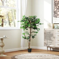 Outsunny Árvore de Chá Artificial 120 cm Planta Artificial com 546 Folhas Musgo e Vaso para Exterior Casa Sala de Estar Escritório Verde(m-9)