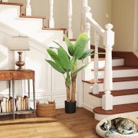 HOMCOM Plantă Artificială de Bananier cu Ghiveci, 2 Trunchiuri și 15 Frunze, Ø17x120 cm, Verde(m-9)