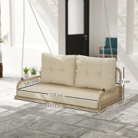 Outsunny Hollywoodschaukel 2-Sitzer Rattan Gartenschaukel mit Kissen Ketten bis 240 kg 115 x 66 x 44 cm Beige(m-3)