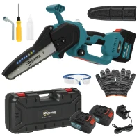 Outsunny Mini Chainsaw Cordless, 8 Inch Electric Chainsaw with 2 x 4000mAh Batteries, Brushless Motor and Safety Lock for Tree Trimming, Garden, Wood Cutting, Blue(m-11)