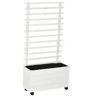 Outsunny Pflanzkasten mit Spalier, 4 Räder, Naturholz, wetterfeste Lackierung, weiß, 76 x 30 x 155 cm(m-11)