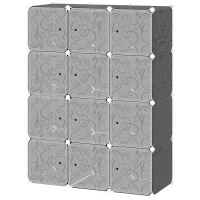 HOMCOM Armario Modular Plástico Estantería 12 Cubos con Puertas para Almacenamiento de Ropa Armario Ropero Organizador para Almacenamiento Juguetes y Libros Montaje en Bricolaje(m-11)