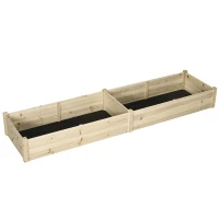 Outsunny Hochbeet, 2 Pflanzbereiche, Innenverkleidung aus Vlies, wetterbeständig, Massivholz, 244 cm x 61,5 cm x 27 cm(m-12)