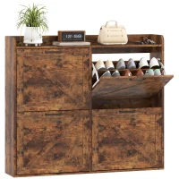 HOMCOM Sapateira de 4 Portas com Prateleiras Ajustáveis Estilo Industrial para 24 Pares de Sapatos 120x24x103 cm Castanho Rústico(m-10)