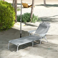 Outsunny ligstoel, opvouwbare strandstoel, tuinstoel 4 standen, mesh, Lichtgrijs, 160 x 66 x 80 cm(m-10)
