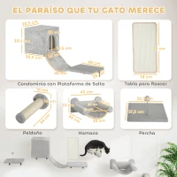 PawHut Juego de Escalada para Gatos de Pared de 6 Piezas con Condominio Plataforma Hamaca Escaleras y Tabla de Rascar Gris(m-3)