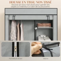 HOMCOM Armoire penderie multi-rangement - 6 étagères, 1 barre - non tissé gris(m-5)