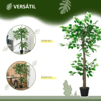 Outsunny Árvore de Chá Artificial 120 cm Planta Artificial com 546 Folhas Musgo e Vaso para Exterior Casa Sala de Estar Escritório Verde(m-4)