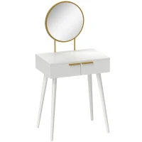 HOMCOM Elegant Dressing Table, with Round Mirror, 60 x 40 x 123 cm - White(m-1)