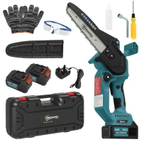Outsunny Mini Chainsaw Cordless, 8 Inch Electric Chainsaw with 2 x 4000mAh Batteries, Brushless Motor and Safety Lock for Tree Trimming, Garden, Wood Cutting, Blue(m-10)