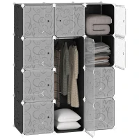 HOMCOM DIY Kleiderschrank Regalsystem mit 2 große und 9 kleinen Würfeln DIY-Würfelregal, Schuhregal, Aufbewahrungsregal für Büchern Spielzeug Schwarz 111 x 47 x 145 cm(m-1)