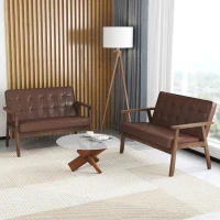 HOMCOM Sofá de 2 Plazas Tapizado en PU con Reposabrazos de Madera Respaldo Acolchado Carga 250 kg Marrón(m-8)