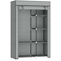 HOMCOM Armario de Tela Plegable Ropero Portátil con 6 Estantes y 1 Barra de Colgar para Dormitorio 103x43x162,5cm Gris