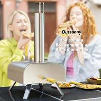 Outsunny Mini Forno a Lenha para Pizza com Pedra Refratária e Pá em Aço Inoxidável com Pés Dobráveis e Pegas 79x36x75 cm Prata(m-9)