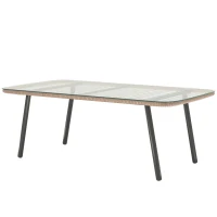 Outsunny Tavolino da Giardino in Rattan PE con Piano in Vetro e Acciaio, 110x60x40 cm, Legno Naturale(m-10)