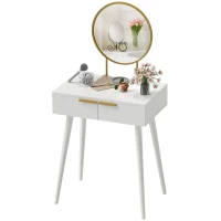 HOMCOM Elegant Dressing Table, with Round Mirror, 60 x 40 x 123 cm - White(m-11)