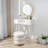 HOMCOM Elegant Dressing Table, with Round Mirror, 60 x 40 x 123 cm - White(m-7)