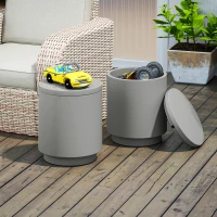 HOMCOM Tavolino Multiuso con Secchiello Ghiaccio e Coperchio, in Cemento e Acciaio Inox, Ø37.5x43.5 cm, Grigio Chiaro(m-8)