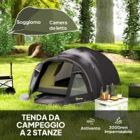 Outsunny Tenda a Tunnel per 2-4 Persone con Finestre Laterali e Gancio, in Poliestere 190T e PE, 3.3x1.9x1.2 m, Nero(m-4)