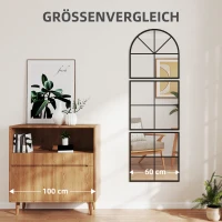 HOMCOM Trzyczęściowe lustra ścienne, łukowate z metalową ramą, dekoracyjne 60 x 2 x 180 cm Czarne(m-7)