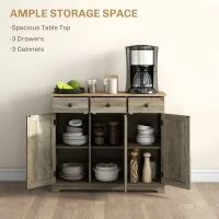 HOMCOM Sideboard with Rubber Wood Top, Modern Storage Cabinet, Kitchen Cupboard with 3 Doors, 3 Drawers and 3 Adjustable Shelves for Dining Room, Living Room, Grey Wood-Effect(m-4)